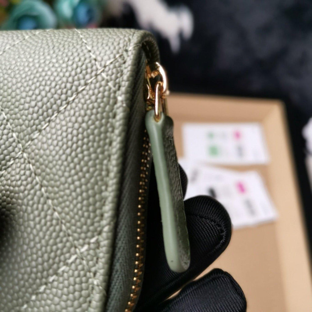 Chanel Quilted Caviar Leather Wallet with CC Logo and Zip Closure